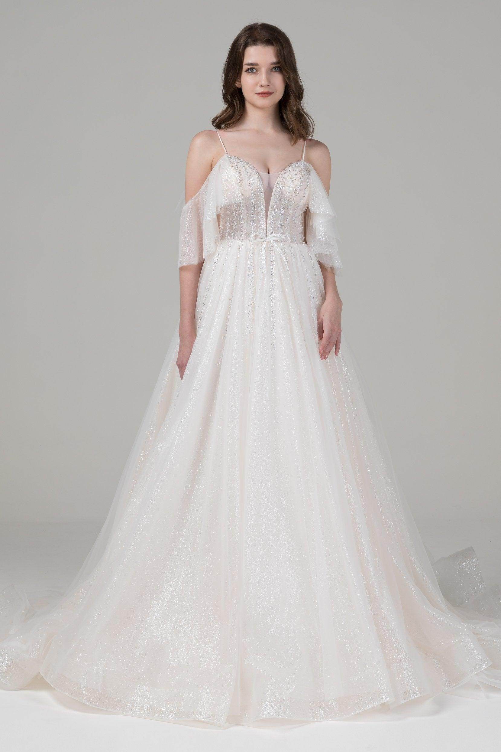 A-Line Chapel Train Tulle Wedding Dress CW2540 - COCOMELODY